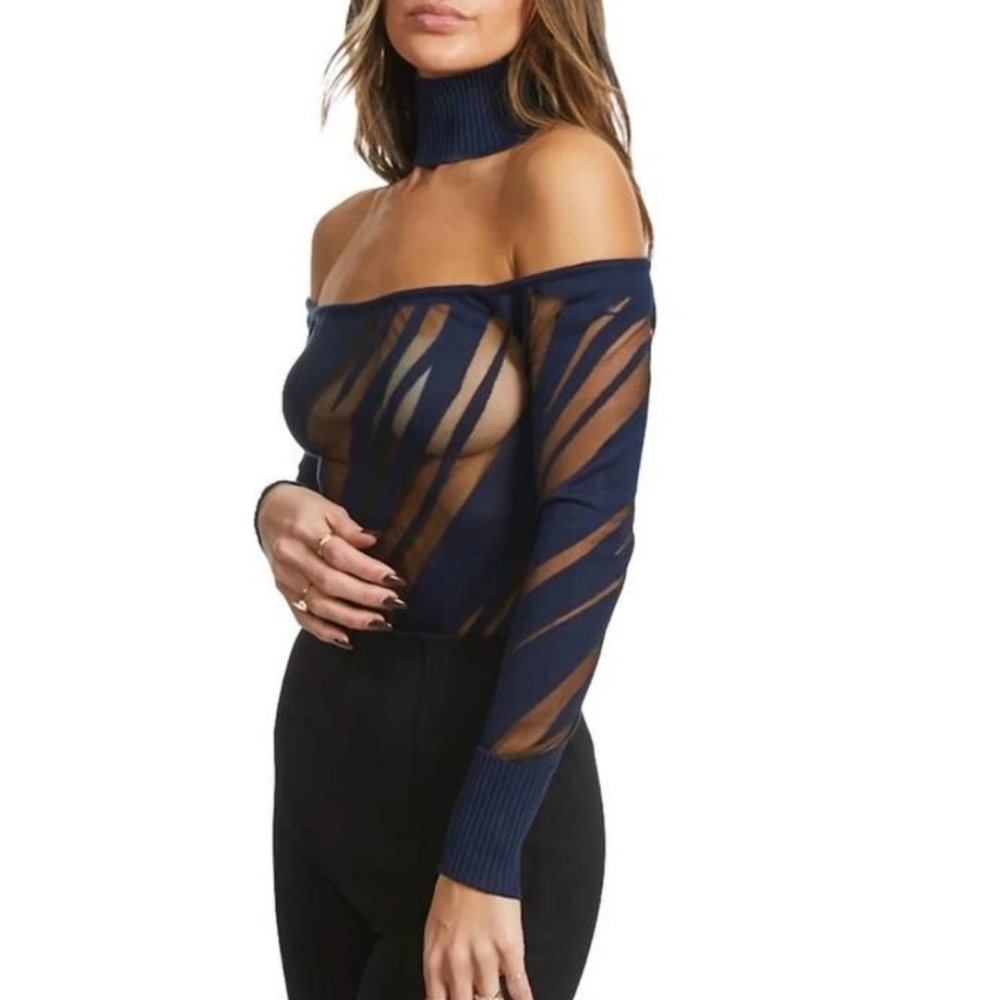 Cult Gaia Tracie Knit Top Aspen Navy Blue sz Large - Picture 2 of 3